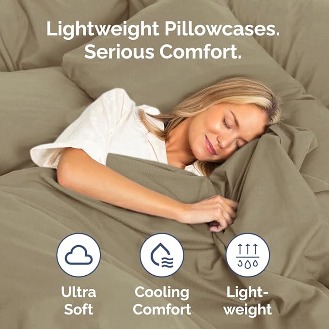 Queen Pillow Cases Set of 2 - Ultra Soft Hotel Quality Pillowcase Covers - Comfy, Cozy & Wrinkle Free - Shrinkage, Stain and Fade Resistant - Machine Washable Pillow Protectors - 2 Piece Set - Khaki