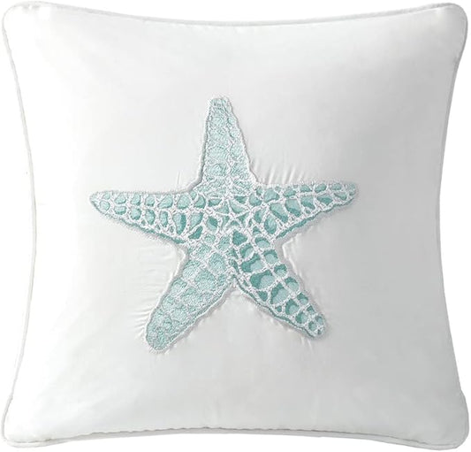 Harbor House Modern Design Decorative Pillow Hypoallergenic Sofa Cushion Lumbar, Back Support, Square 16" x 16", Maya Bay, Cotton Blue
