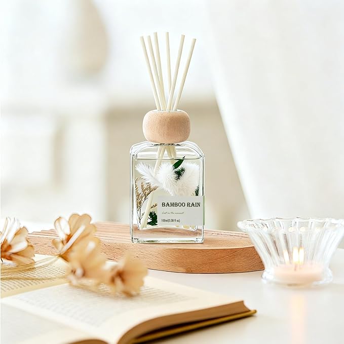 Reed Diffusers for Home, Bamboo Rain Scent 100ml （3.38oz） | Long-Lasting Natural Scented Oil for Use in Home, Bathroom, Office & Room Decor | Aromatherapy Air Freshener