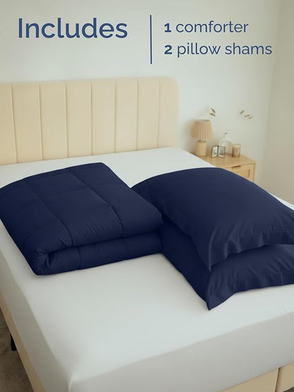 Full Comforter Set - 3 Piece Bed Set for All Seasons - 1 Soft Quilted Comforter w/ Corner Tabs & 2 Pillow Shams - Comfy, Cozy & Breathable - Premium Down Duvet Insert - Oeko-TEX - Full Size, Navy Blue