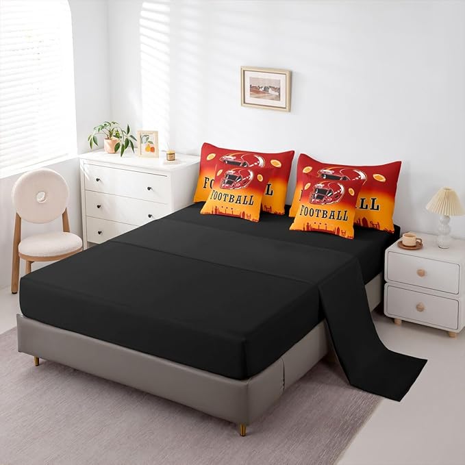 Erosebridal Football City 7 Pcs Bedding Set Sports Rugby Games Comforter Set with Sheets American Soccer Bed in A Bag Ball Competitive Sports Bed Set King for Kids Teen Adults
