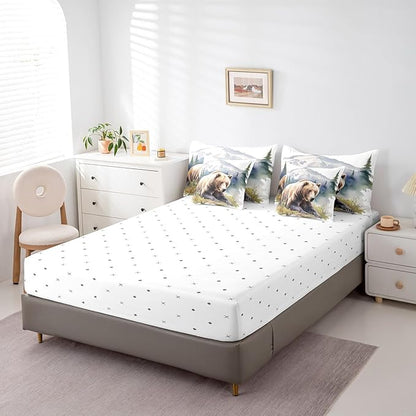 Erosebridal Brown Bear King Comforter Set for Boys Rustic Wildlife Theme Bedding Bed in A Bag, Farmhouse Cabin Decor Bed Set Bedroom Decor 7 Pieces for Kids Teens Youth