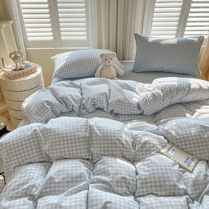 Nayoroom Blue Gingham Comforter Set Twin Size Plaid Checkered Comforter Kids Boys 2 Pcs Soft Lightweight Grid Farmhouse Dorm Bedding Set for All Seasons (1 Comforter, 1 Pillowcase)