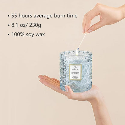 Chloefu LAN Smokey Fireside Scented Candle Gifts for Men Cashmeran Leather Candles for Home Scented, 55 Hours Long Burning, 8.1 Ounce Premium Soy Wax