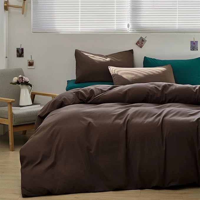 Houseri Brown Queen Comforter Set, 3 Pieces Mocha Bedding Chocolate Comforters Queen Size Teen Boys Men Coffee Color Chestnut Comfy Soft Vintage Deep Brown Fluffy Warm Farmhouse Bed Quilts Sets Queen