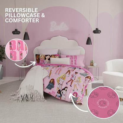 Franco Barbie Barbicore Bedding Super Soft Comforter and Sheet Set with Sham, 7 Piece Queen Size, (Official Licensed Product)