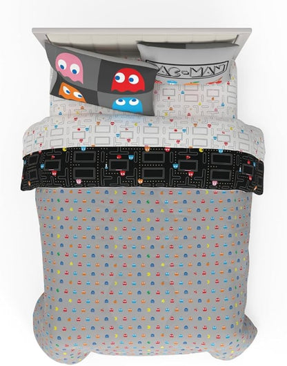 Pac-Man Gaming Bedding 7 Piece Super Soft Cozy Reversible Comforter and Sheet Set with Sham, Full, (Officially Licensed Product) by Franco