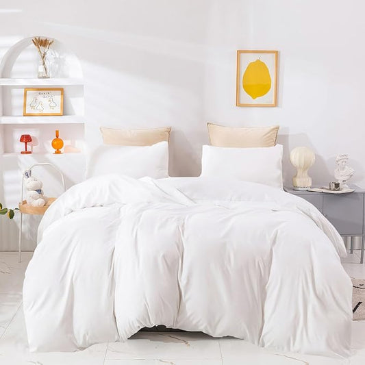 Wellboo White Comforter Sets Queen Size Solid Color Bedding Comforters Cotton Women Men Soft White Quilts Cozy Adults Teens Modern Blankets Bedding