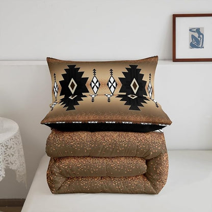 Erosebridal Western Aztec Bedding Set for Boys, Native Tribal Ethnic Comforter Set Queen Size Farmhouse Boho Geometric Duvet Insert Southwestern Ethnic American Native Quilt for Adult, Brown Black