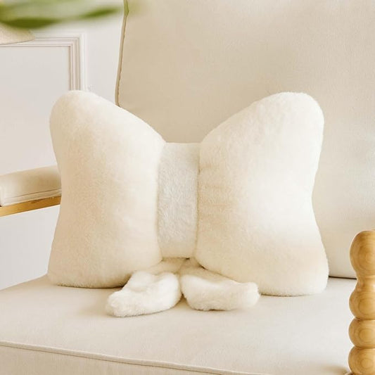 Bowknot Pillow Ivroy Cute Bow Decorative Throw Pillows 12" Aesthetic Home Decor Bow Cushions Butterfly Knot Plush Pillow for Bedroom Couch