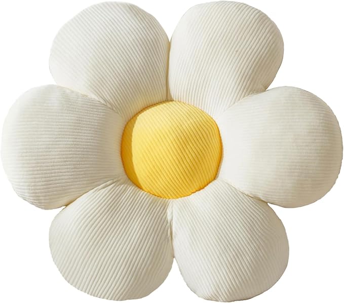 White Flower Pillow 20 inch Daisy Flower Shaped Pillow Aesthetic Decor Soft Plush Pillows Floor Seat Cushion Pillows for Sofa Bed Chair Couch