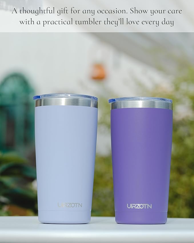 Travel Coffee Tumbler 20oz, Leakproof Travel Coffee Mug with Dual Lids and Straw, Stainless Steel Double Wall Vacuum Insulated Tumbler for Hot/Iced Drinks (Yellow, Textured Matte)