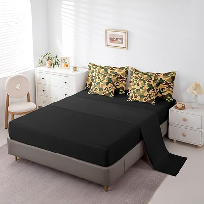Erosebridal Camo Duck 7 Pcs Comforter Set Full Size Camouflage Bedding for Kids Hunting Farmhouse Camping Sheet Set Bed in A Bag Vintage Army Green Yellow Room Decor Wild Animal Rustic Bed Set