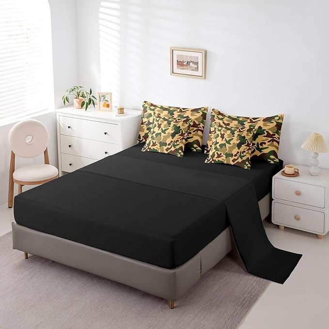 Erosebridal Camo Duck 7 Pcs Comforter Set Twin Size Camouflage Bedding for Kids Hunting Farmhouse Camping Sheet Set Bed in A Bag Vintage Army Green Yellow Room Decor Wild Animal Rustic Bed Set