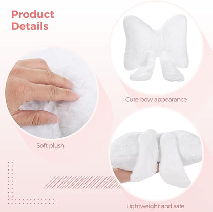 2 PCS Bow Pillow Room Decor, White Bow Pillows, Plush Bow Decor for Bedroom Sofa, Soft Comfortable Accent Pillows, Ideal for Sofa and Office Chair