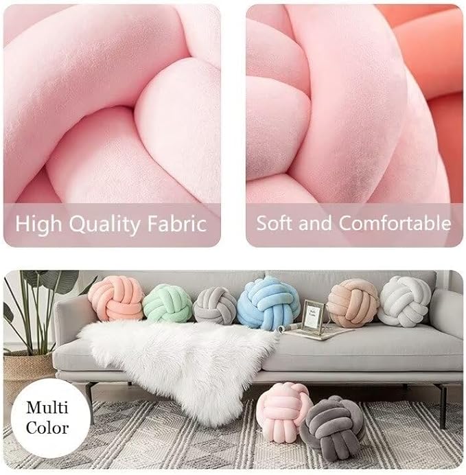 Knot Ball Pillows,Soft Round Knotted Pillow,Handmade Plush Throw Pillows Home Decoration Cushion Pillow for Sofa Bed Couch Floor(8.7 Inch,Deep Grey)