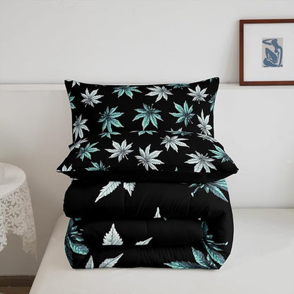 Erosebridal Turquoise Leaves Comforter Set Full, Leaves Bedding for Kids Boys Girls,Tropical Botanical Down Comforter,Exotic Plant Bedding Comforter Sets