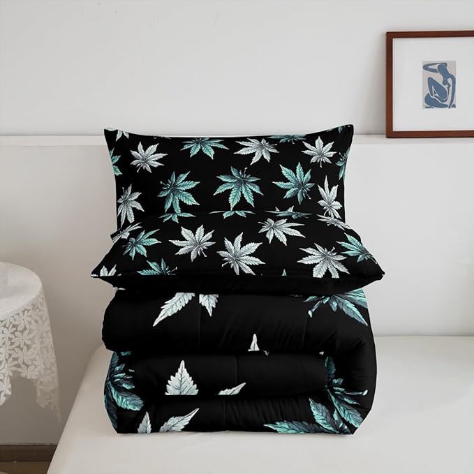 Erosebridal Turquoise Leaves Comforter Set Toddler, Leaves Bedding for Kids Boys Girls,Tropical Botanical Down Comforter,Exotic Plant Bedding Comforter Sets