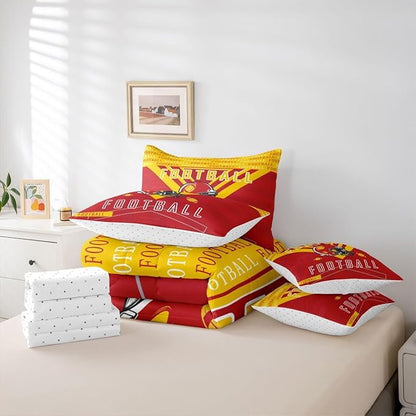 Feelyou Football 7 Pieces Comforter Sets King Size Rugby Sports Bedding Set for Boys Kids Teen Sports Theme Bed in a Bag with Comforter, Sheets, Pillowcases & Cushion Cover