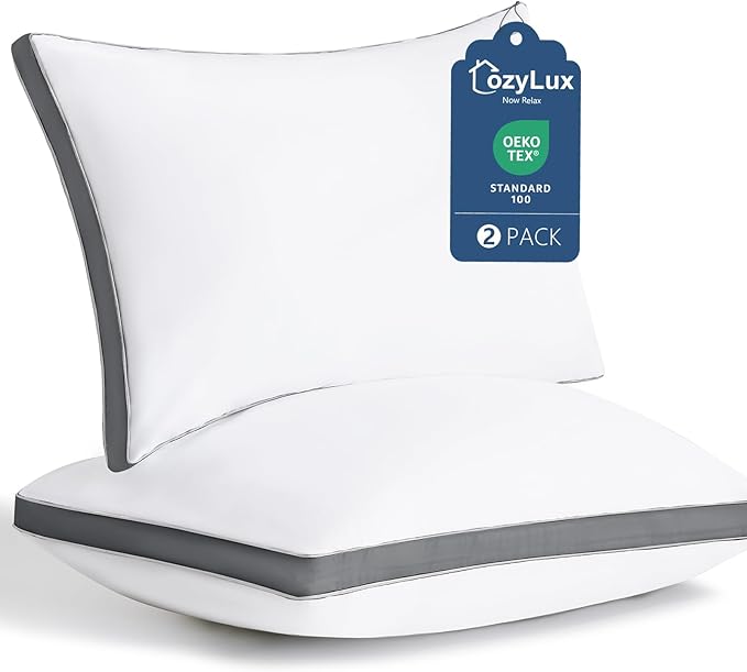 CozyLux Pillows Queen Size Set of 2, Soft Supportive 3D Down Alternative Bed Pillow for Sleeping 2 Pack Dark Grey, Luxury Hotel Quality Gusseted Bedding Pillow for Back, Stomach or Side Sleepers 18x28