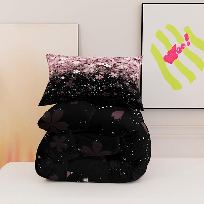 Flower Tree Comforter Sets for Kids Adults,3D Pattern Pink Color,Decorative Bedding Comforter Sets with 2 Pillow Shams, King Size