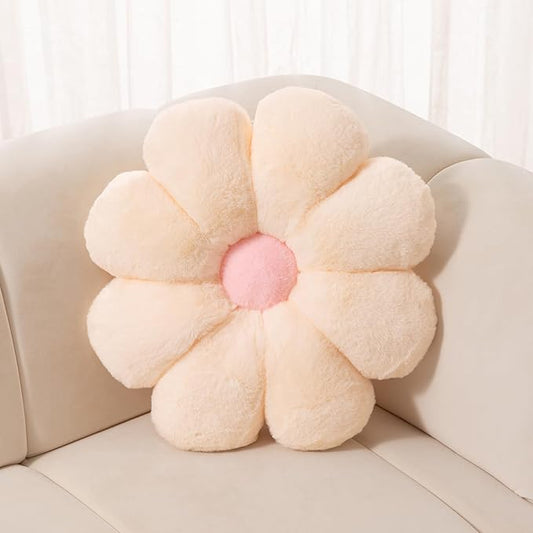 FIONOUT 17.7In Flower Pillow Decorative Pillows Soft Daisy Pillow Flower Shaped Pillow Floor Seating Custion for Reading, Couch and Room Dector (45CM/Beige)