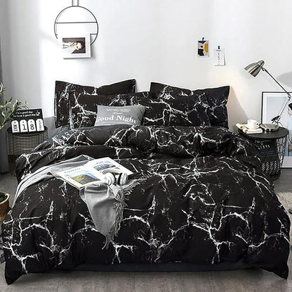 KAREVER Bedding Set - Full Black Marble 3 Pcs Comforter Set - Includes 1 Comforter, 2 Pillow Covers Cotton, Soft, Breathable, Luxurious, Unisex, All Seasons, Machine Wash