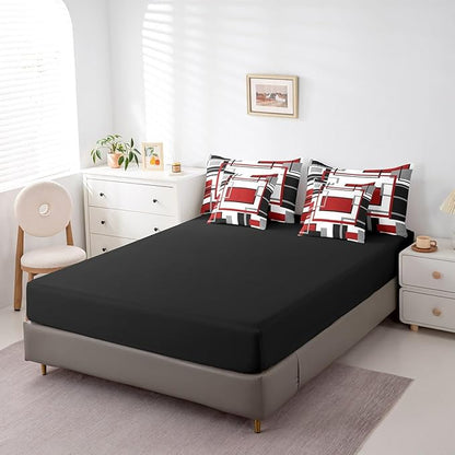 Erosebridal 7Pcs Red Black White Abstract Geometric Comforter Set Twin,Aesthetics Art Modern Bed in A Bag for Minimalist,Mid Century Modern Bedding with Bed Sheets,Contemporary Boho Striped Quilt
