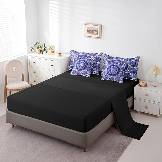 Erosebridal Oriental Medallion Bed in a Bag Vintage Mandala King Bedding Sets, Persion Floral Comforter Set Abstract Flower Bedding Comforter Sets 7 Pieces Girls Aesthetic Bedding Sets & Collections
