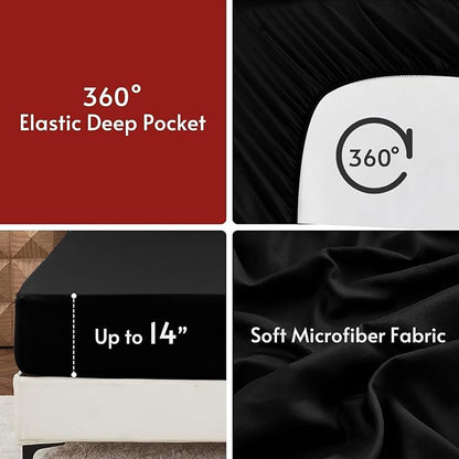 MUXHOMO 7 Pieces King Comforter Set, Reversible Bed in a Bag King Size, All Season Bedding Set with Comforter, Flat Sheet, Fitted Sheet, Pillowcases & Shams, Red & Black