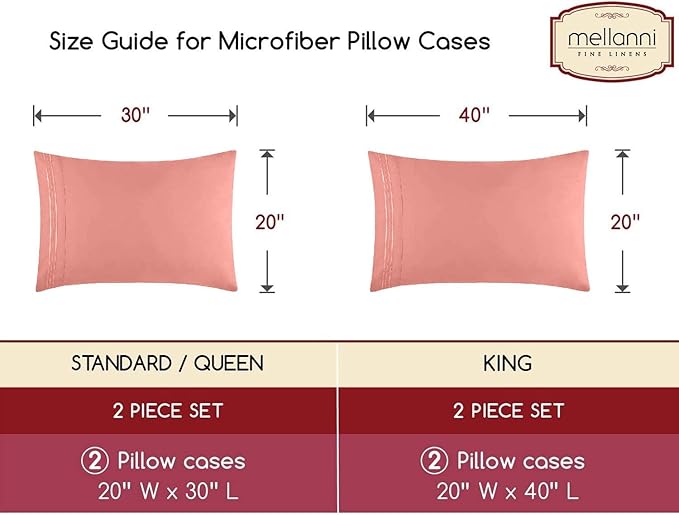 Mellanni Pillow Cases - Luxury, Extra Soft, Cooling Pillow Covers - 2 PC Iconic Collection Pillowcases - Envelope Closure (Standard/Queen 20" x 30", Coral)