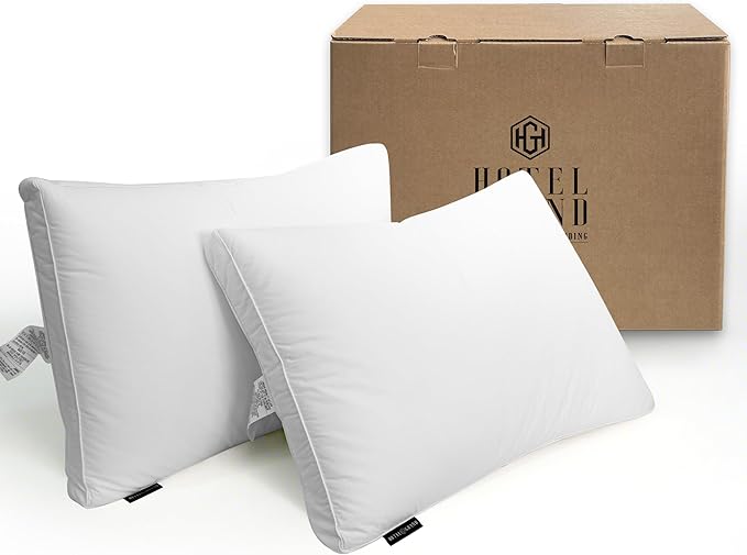 Hotel Grand Goose Feather Down Fiber Pillows King Size Set of 2, 100% Cotton Cover, Medium Firm, Hotel Collection 2Inch Gusseted Bed Pillows for Back, Stomach or Side Sleepers, 18"x34", White
