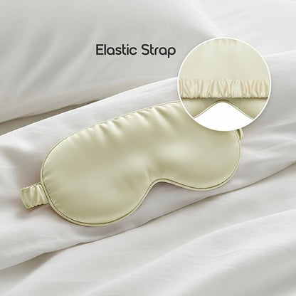 Silk Eye Mask for Sleeping 100% Mulberry Silk Women Men Blindfold,3D Luxury Travel Smooth Elastic Strap Eye Masks Breathable Cooling Soft Night Sleep Work Eyeshade Cover,Beige