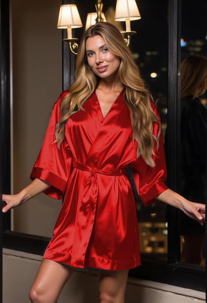 Turquaz Women's Bride Bridesmaids Silky Robe Satin Kimono Robes for Women Lingerie