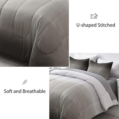 Anibedding 7 Pieces Grey Comforter Set King Size Gradient Black Gray White Bed in a Bag for King Bed - All Season Lightweight Microfiber Bedding Sets with Comforter for Women Men Teens (103" x90")