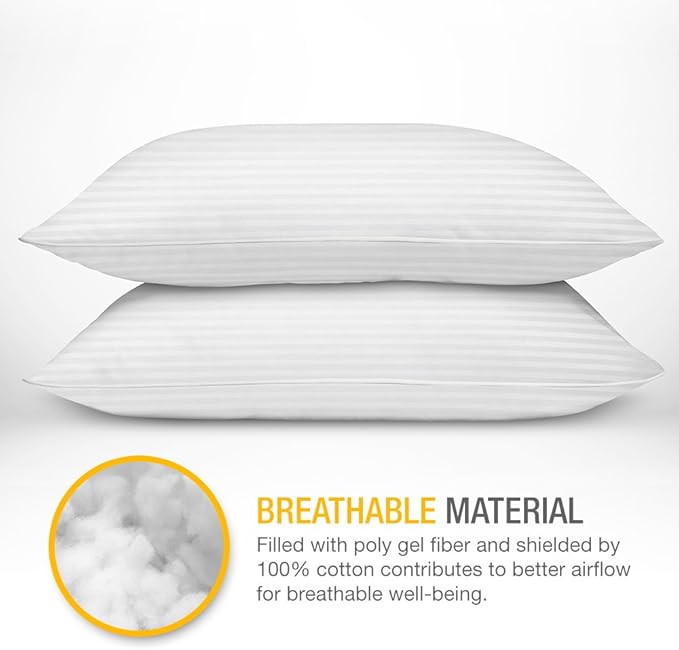 Premium Gel Pillow Loft (Pack of 2) Luxury Plush Soft Bed Pillows for Home + Hotel Collection [Good for Side and Back Sleeper] Cotton Cover Dust Resistant - Standard Size White