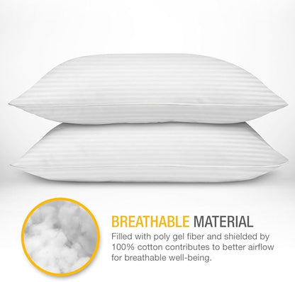 Premium Gel Pillow Loft (Pack of 2) Luxury Plush Soft Bed Pillows for Home + Hotel Collection [Good for Side and Back Sleeper] Cotton Cover Dust Resistant - Standard Size White