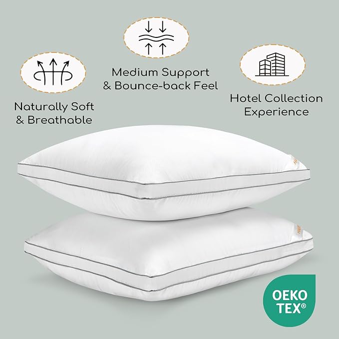 HARBOREST Down Alternative Standard Size Pillows Set of 2-20 x 26 Bed Pillows for Sleeping, Hotel Collection Pillows Good for Side and Back Sleeper