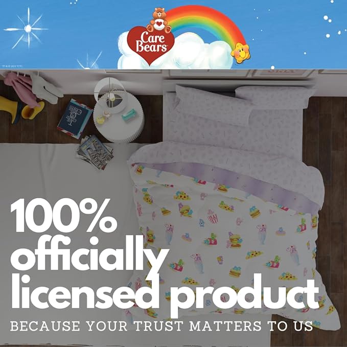 Care Bears Food Snacks 7 Piece Super Soft Cozy Reversible Comforter and Sheet Set with Sham, Full, (Officially Licensed Product) by Franco Collectibles