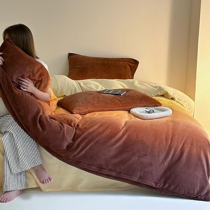 Wellboo Orange Gradient Comforter Sets California King Yellow and Orange Velvet Bedding Comforters Cal King Women Modern Plain Orange Brown Flannel Quilts Farmhouse Abstract Art Orange Plush Blanket