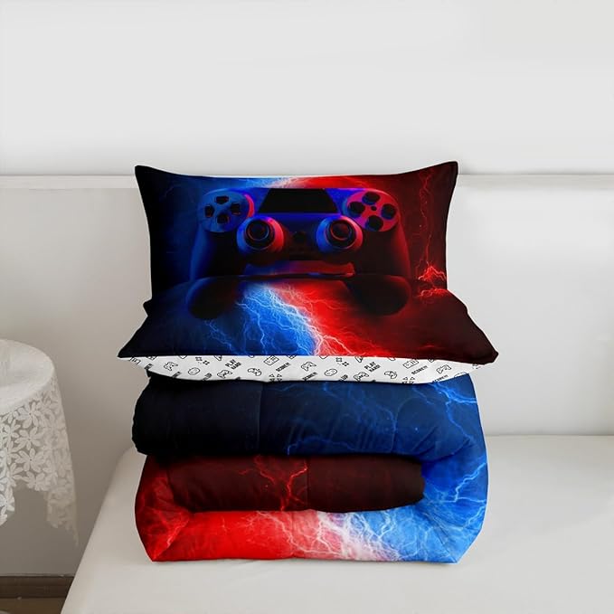 Erosebridal Boys Bedding Sets - Twin Gaming Comforter Sets for Kids, Toddler Bedding Set, Red Blue