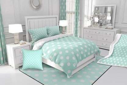 Manfei Polka Dots Comforter Set,Modern Geometric Circles Abstract Simple Art Bedding Set for Kids Teens Bedroom,Cartoon French Style Dots Green White Quilt Set 2 Pcs with 1 Pillowcase,Toddler