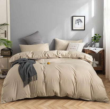 KAREVER Champagne Comforter Set Queen Beige Bedding Set Women Light Khaki 3 PCs Durable Blanket Queen Khaki Bed Comforter Set Breathable
