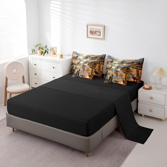 Erosebridal Twin Size Deer Bear Comforter Set with Sheets 7 Pieces | Rustic Cabin Lodge Bedding Set for Kids Boys Girls Mallard Duck Woodland Animal Bed in A Bag Country Rural Farmhouse Bed Sets