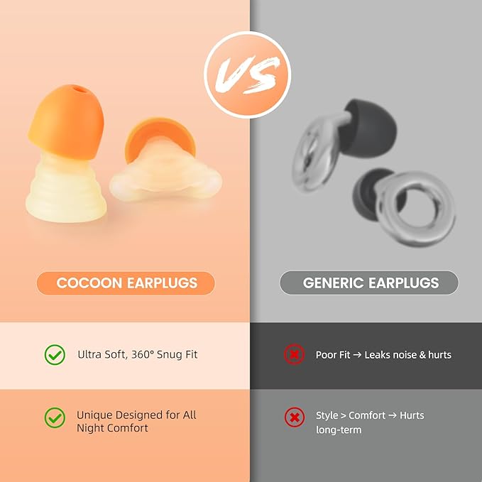 Zeroplus Cocoon EarPlugs - Ultra-Comfy Reusable Noise Reducing Earplugs 26dB NRR for Sleep,Deep Focus,Travel, Noise Sensitivity Hearing Protection Noise Reduction(Orange)