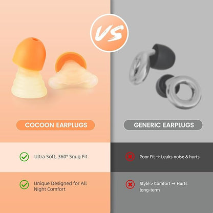 Zeroplus Cocoon EarPlugs - Ultra-Comfy Reusable Noise Reducing Earplugs 26dB NRR for Sleep,Deep Focus,Travel, Noise Sensitivity Hearing Protection Noise Reduction(Orange)