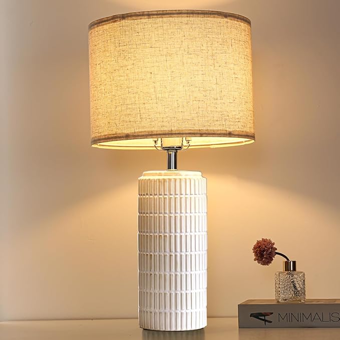 23" White Ceramic Table Lamp for Living Room Fully Dimmable, Nightstand Bedside Lamps for Desk End Side,Large Modern Rustic Farmhouse Lights for Bedroom entryway Home Decoration Gifts Bulbs Included