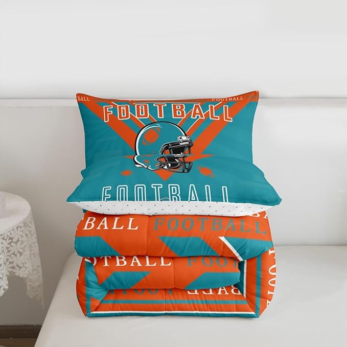 Feelyou Football Bedding Set Boys Girls Queen Size Comforter Set Sports Themed Women Men Football City Duvet Quilt Rugby Sports Orange Green Room Decor