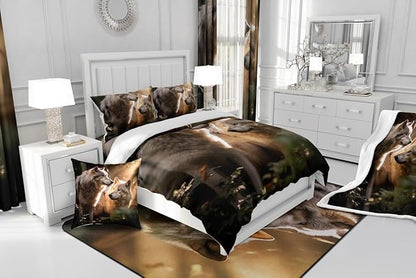 Erosebridal Wolf Queen Comforter Set,Hunting Wolf Bedding Set for Women Men Room Decor,Wildlife Animal Safari Bed Set Ethnic Tribal Bedding Comforter Sets,2 Pillowcases