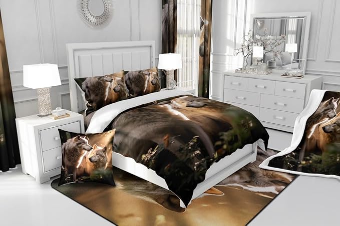 Erosebridal Wolf Toddler Bedding Set,Hunting Wolf Comforter Set for Kids Boys Girls Room Decor,Wildlife Animal Safari Bed Set Ethnic Tribal Bedding Comforter Sets,1 Pillowcase